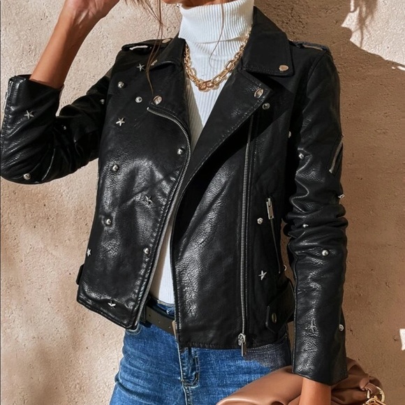 Jackets & Blazers - Back Star Stud Vegan Leather Jacket